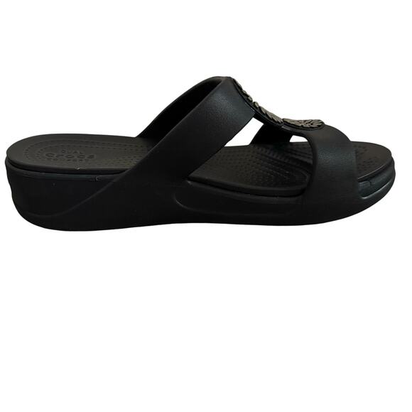 Crocs Monterey Diamante Wedge Sandal Size 8 Black Shimmer Radial Cutout - Picture 5 of 8